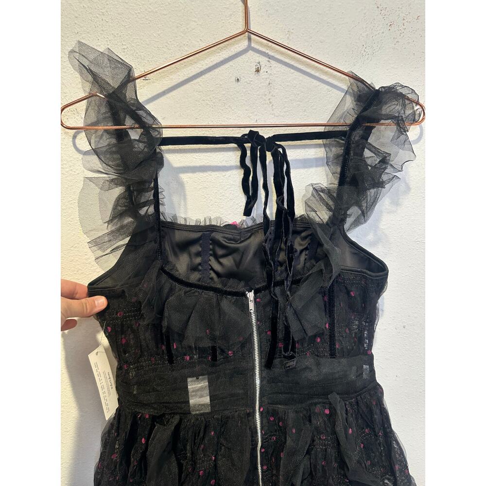 FOR LOVE AND LEMONS Black Mesh Polka Dot Janelle Ruffled Dress size Small nwt - Picture 10 of 16